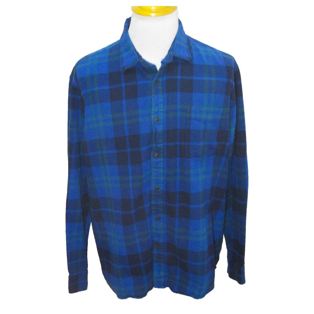 AMAZON ESSENTIALS Mens Size XL Blue Plaid Long Sleeve Flannel Button Front Shirt